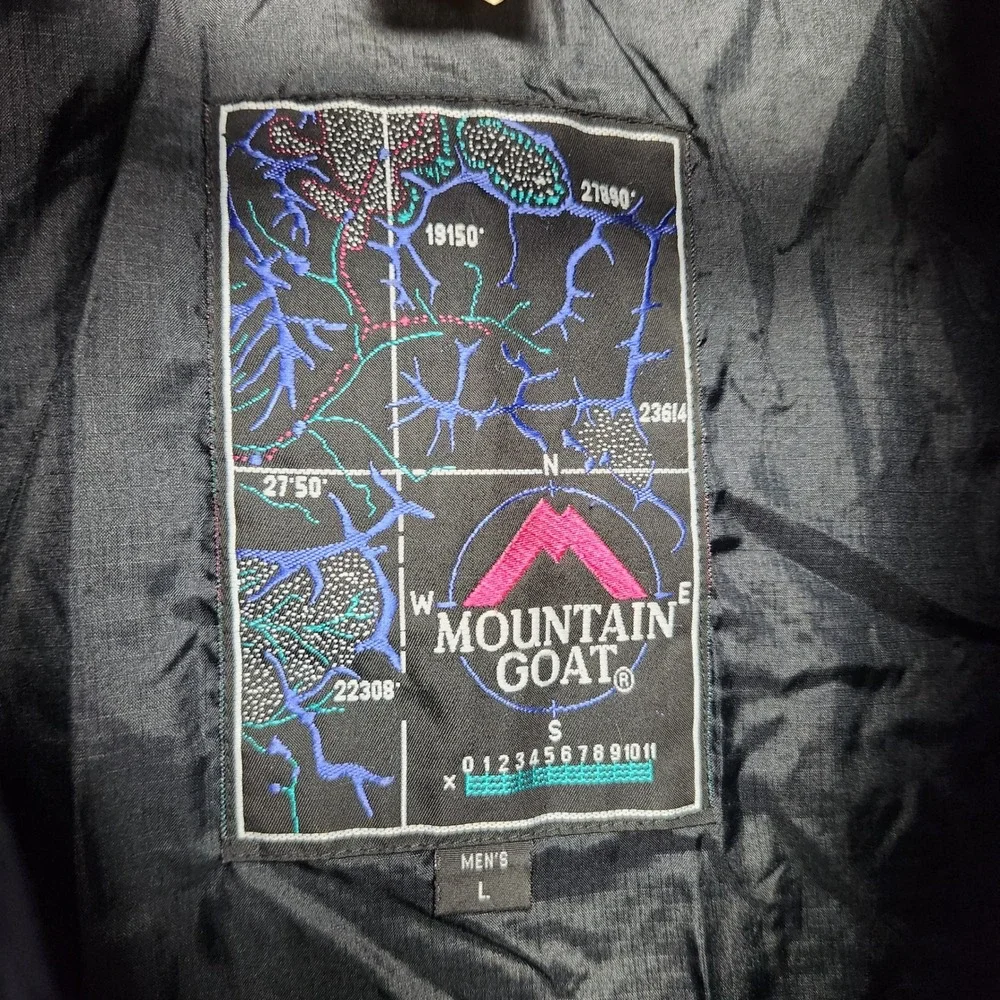 Mountain Goat Vintage Mens L‎ Jacket Blue Teal Color Block Hooded Windbreaker
